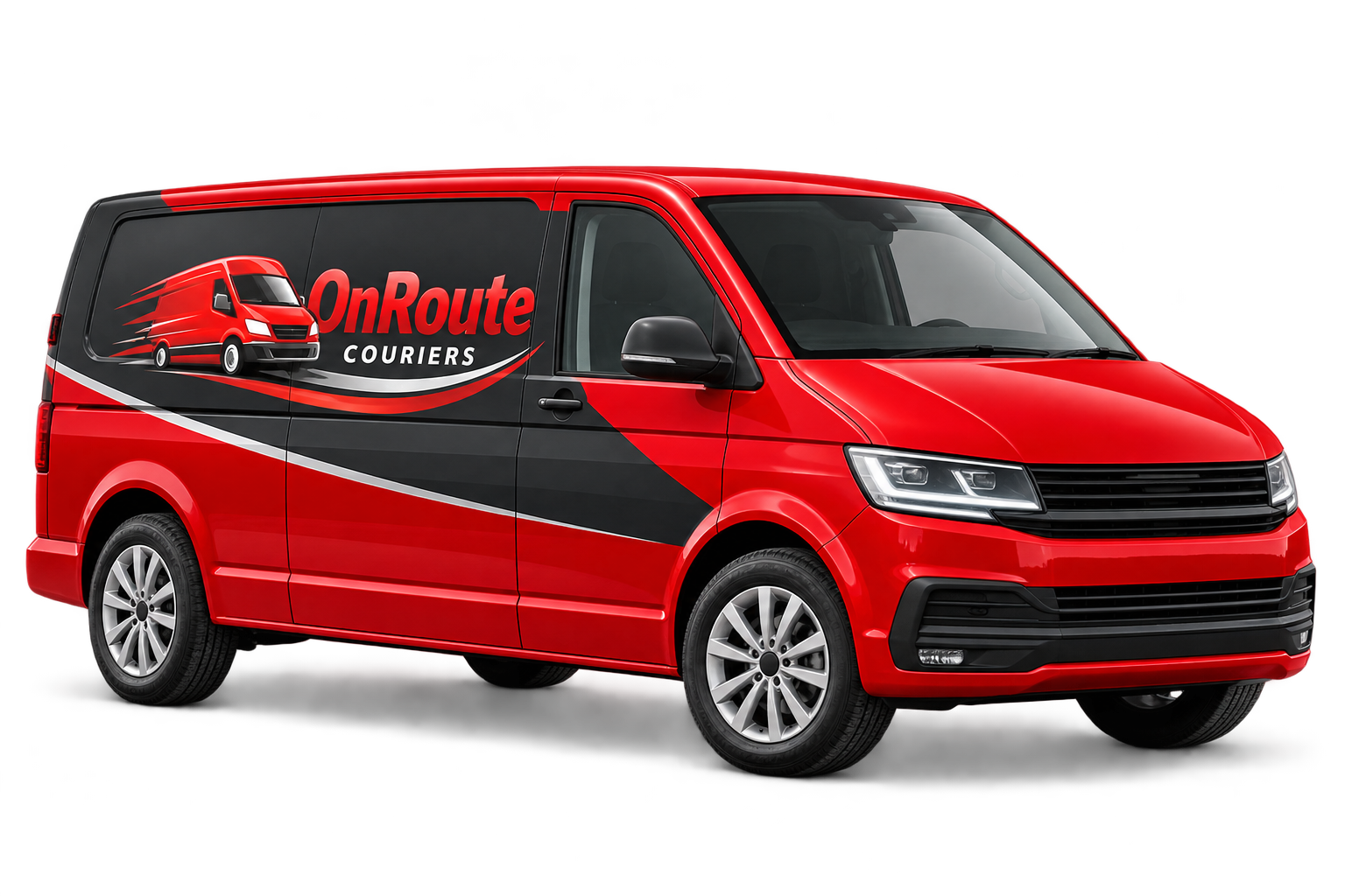 Illustrative medium courier van in red and charcoal OnRoute livery
