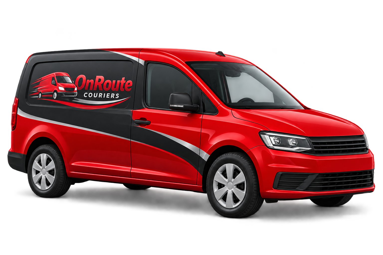 Illustrative small courier van in red and charcoal OnRoute livery